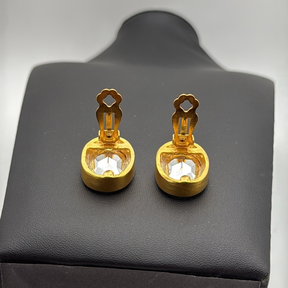 Vintage Ellen Deisgn clear faceted headlight 80s oval statement clip earrings - Picture 8 of 11